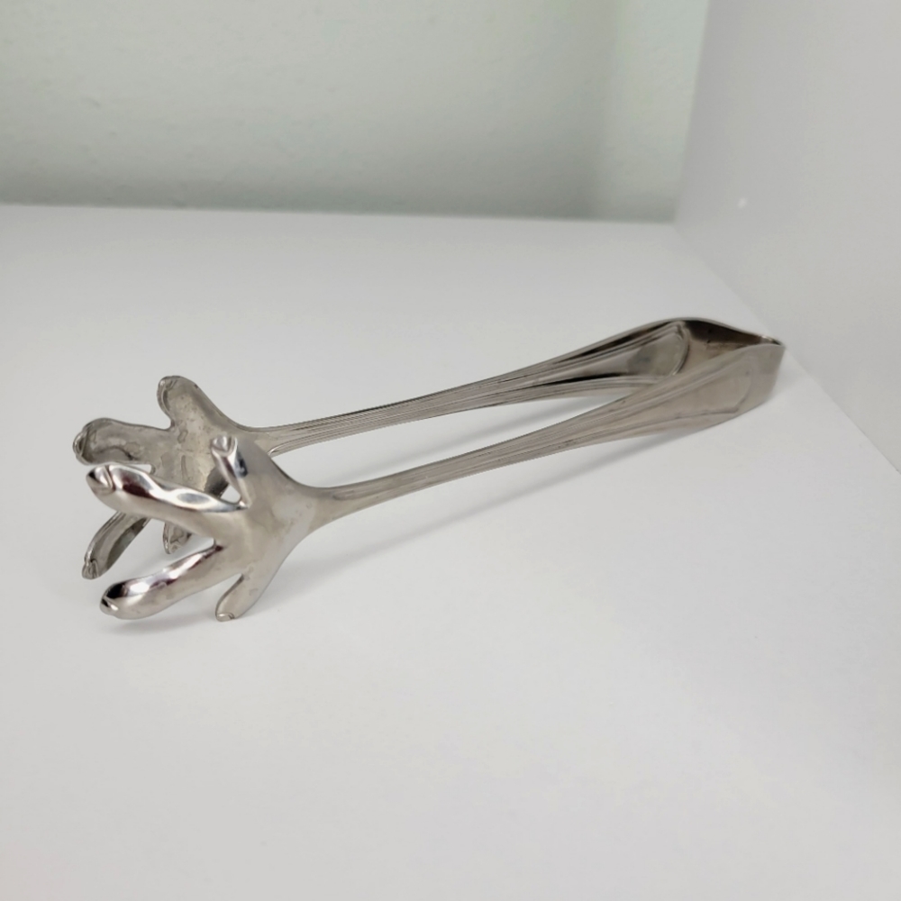 Vintage Reed & Barton Silver Tone Ice Tongs With Claw Feet Chicken Feet Stainles